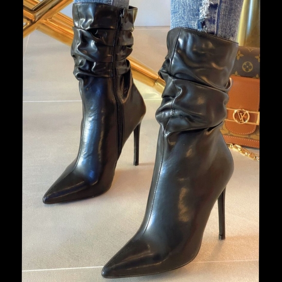 Shoes - 🖤Just In 🖤 Pointed Toe Pu Short Boots High Heel Ankle slouchy Booties